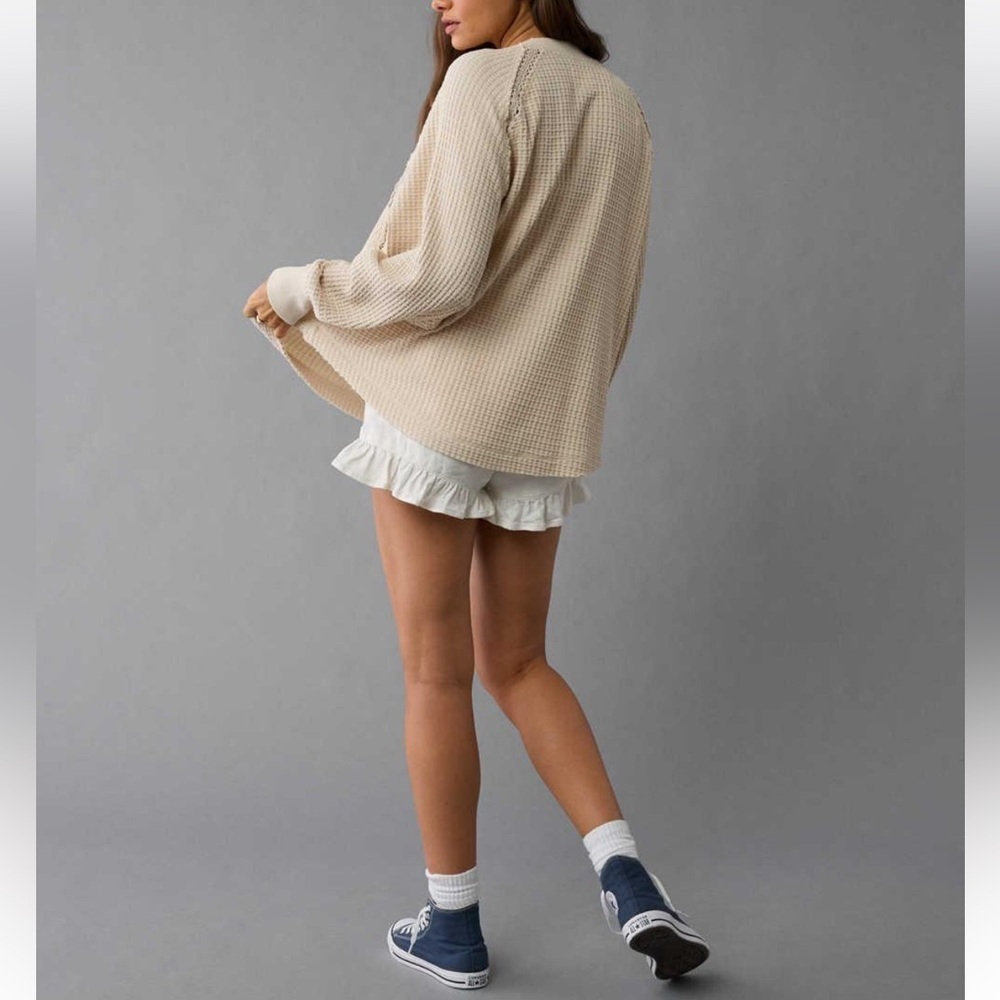 American Eagle Big Hug waffle knit notch neck oversized top sweatshirt M - Picture 12 of 12